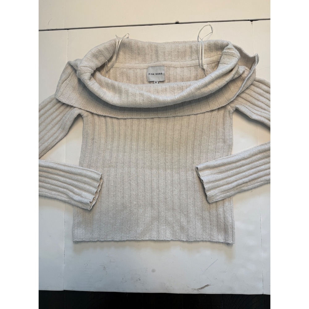 Pink Rose‎ Womens Cream Ribbed Off Shoulder Cowl Neck Sweater PF5S27405DG Size M